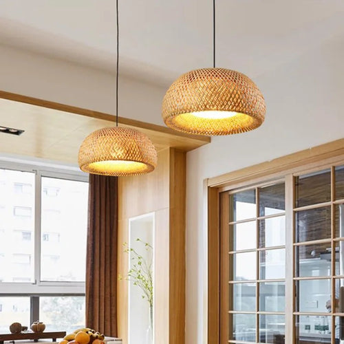 Handgefertigte Bambus-Pendelleuchte aus Rattan im chinesischen Stil - vue 4 sur 9