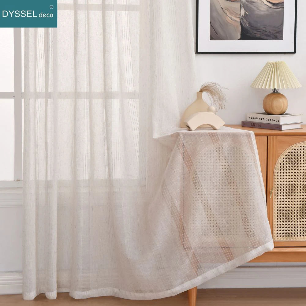 Rideau moderne rayé style lin pour salon chambre - vue 3 sur 7