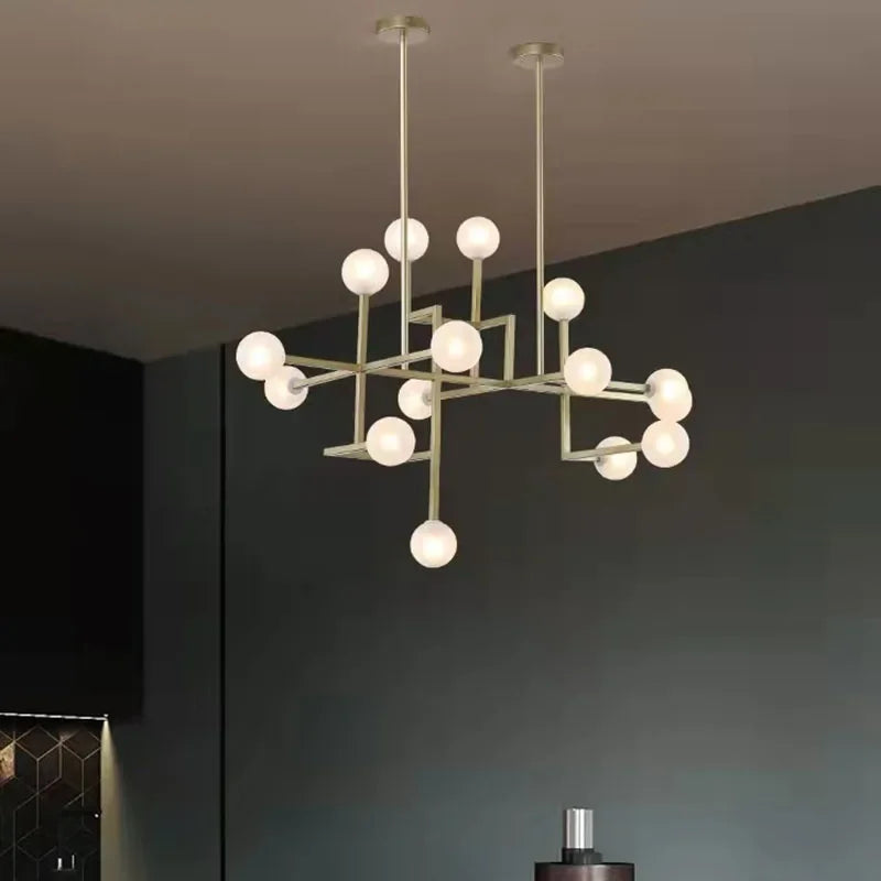 Lustre Design LED Hôtel Hall Foyer Salle à manger Or Métal Éclairage 15 Verre Blanc G9 Ampoule Art Déco - vue 4 sur 7