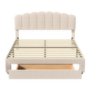 Bubble Bed, Double Bed, Teddy Velvet Fabric, with USB & LED, Drawer Bed,  with Storage Space, Beige, 140x200 cm