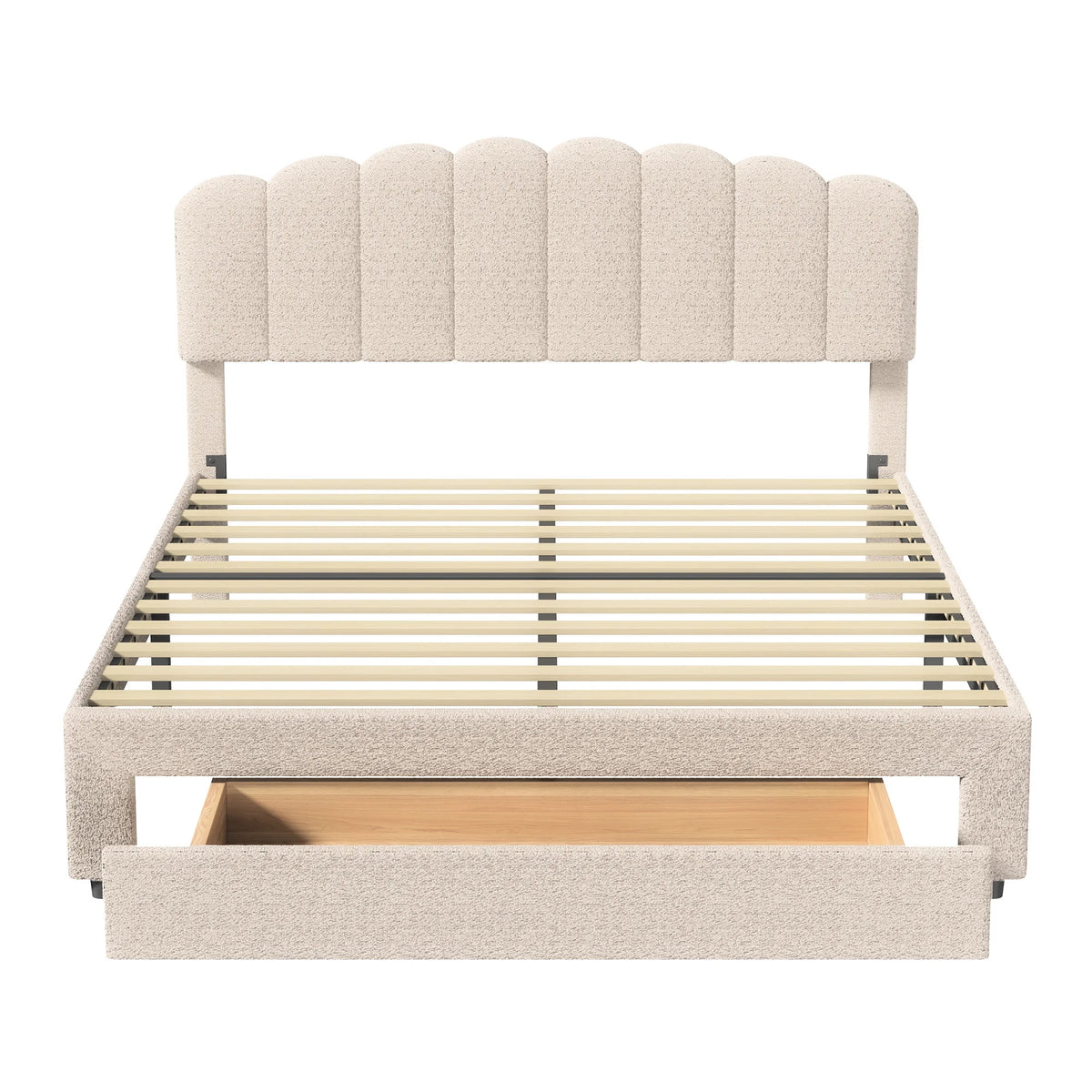 Bubble Bed, Double Bed, Teddy Velvet Fabric, with USB & LED, Drawer Bed,  with Storage Space, Beige, 140x200 cm - vue 4 sur 6