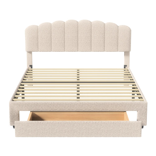 Bubble Bed, Double Bed, Teddy Velvet Fabric, with USB & LED, Drawer Bed,  with Storage Space, Beige, 140x200 cm - vue 5 sur 6