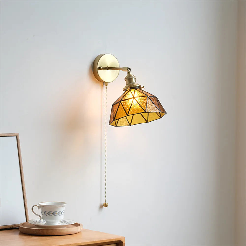 applique murale led style nordique abat-jour en verre et cuivre avec interrupteur - vue 2 sur 9