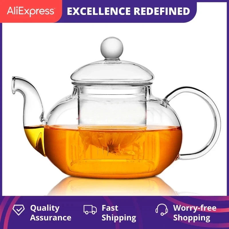 Théière verre résistant chaleur avec infuseur intégré