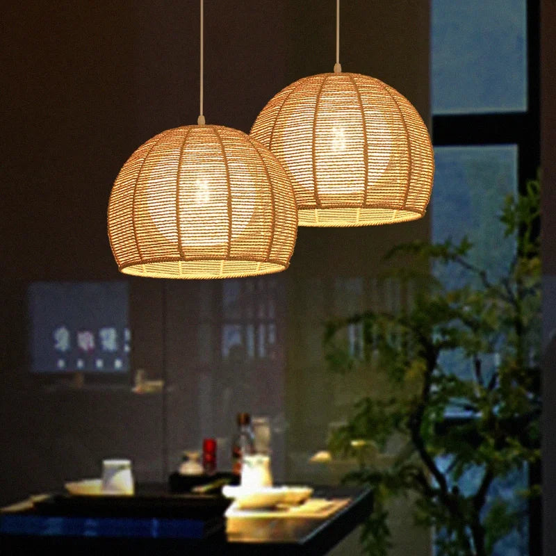 Hand-woven hemp rope chandelier stylish simple bedroom lamp balcony restaurant teahouse homestay decoration chandelier - vue 4 sur 11