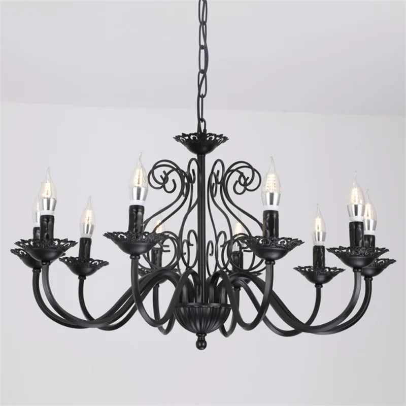 lustre rétro en fer forgé style campagnard américain pour décoration intérieure - vue 7 sur 12
