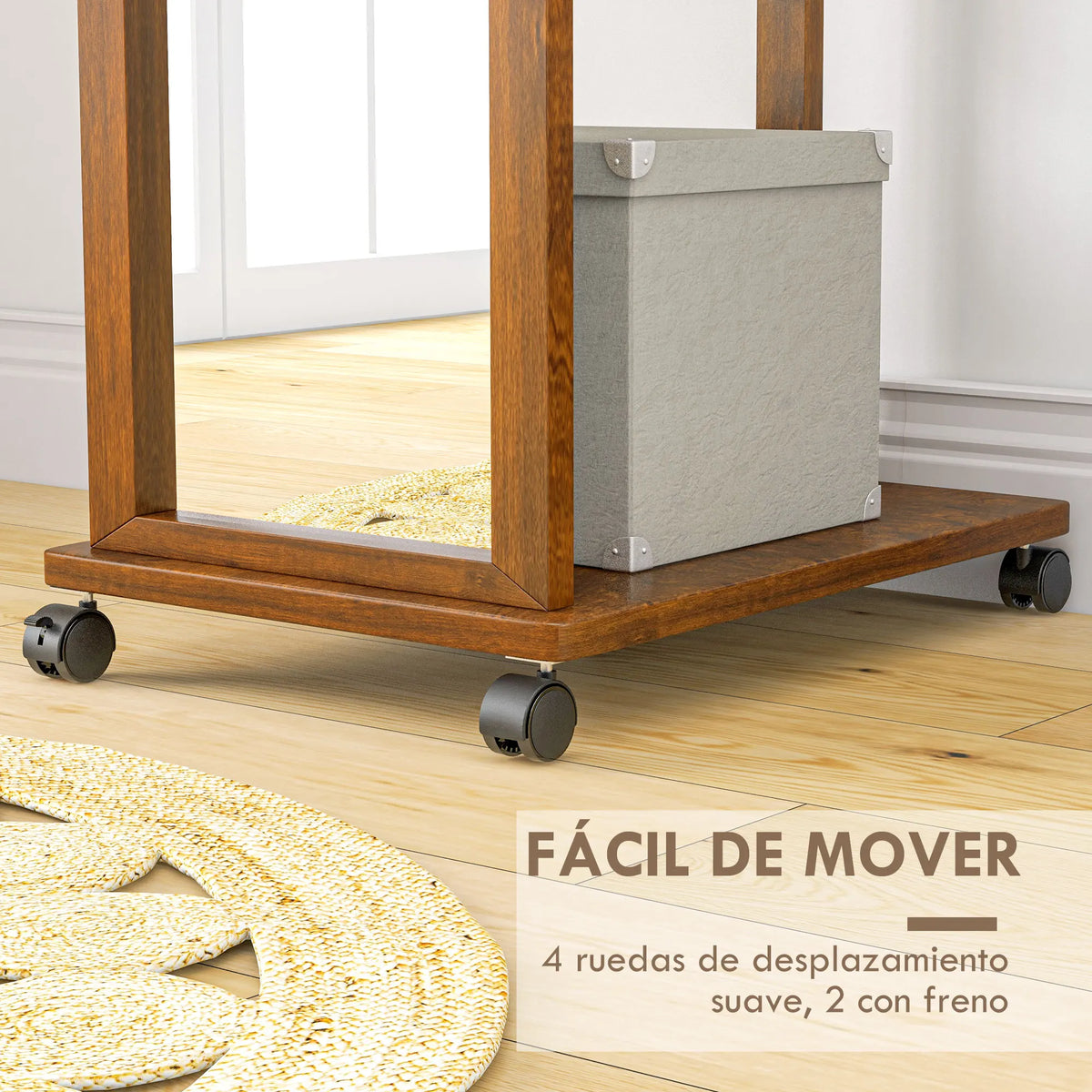 HOMCOM full body mirror with wheels bar shelf 35,5x49,5x167,8 cm Walnut - vue 5 sur 7