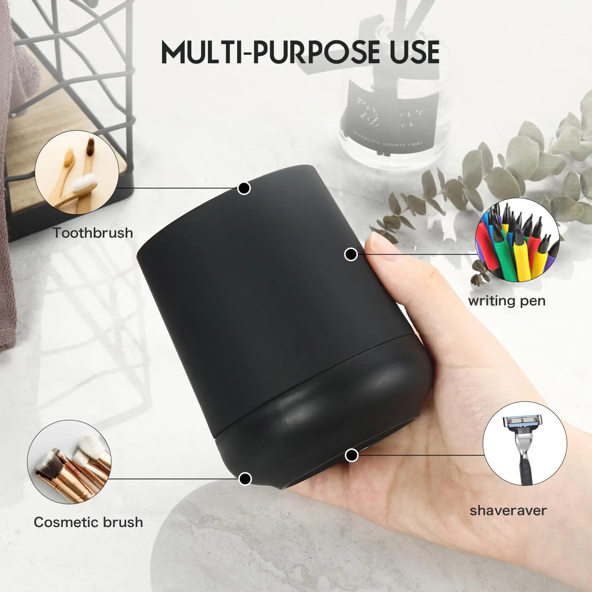 Matte Black toothbrush holders for bathrooms with silicon boot, Modern tooth brushing and toothpaste holder cup for bathroom Org - vue 5 sur 6