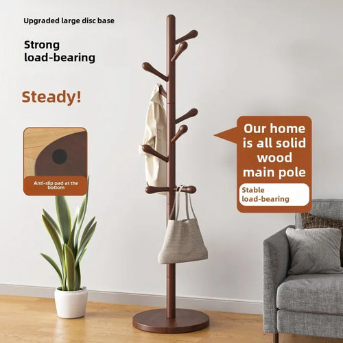 Solid Wood Clothes Hanger, Floor Standing Rack, Household Clothes Rack, Vertical Clothes Pole, Bedroom Rack Coat Rack Stand - vue 2 sur 8