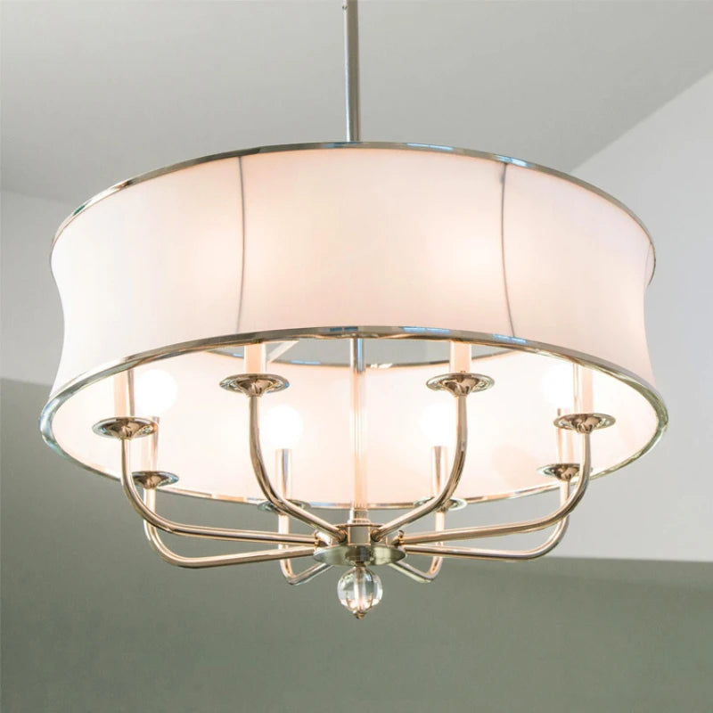 lustre en cuivre style américain avec abat-jour en tissu créatif simple - vue 5 sur 10