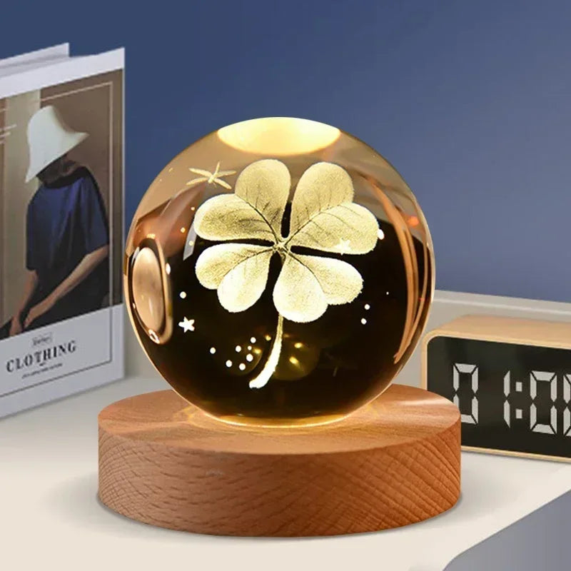 veilleuse 3D en cristal système solaire cadeau décoratif en bois - vue 15 sur 16