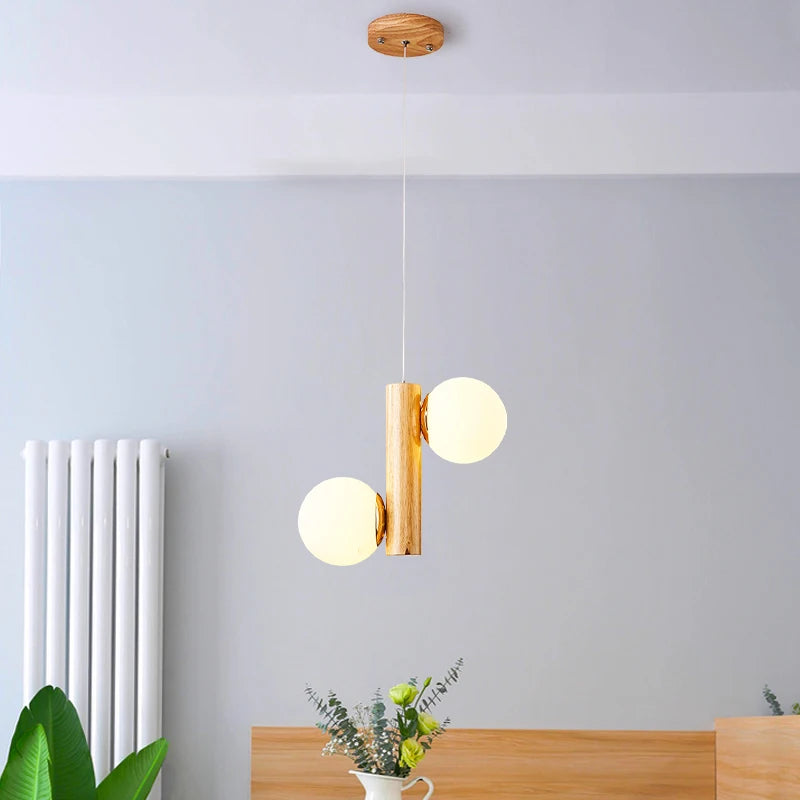 Moderne Pendelleuchte aus Holz und Glas für Restaurant - vue 3 sur 10