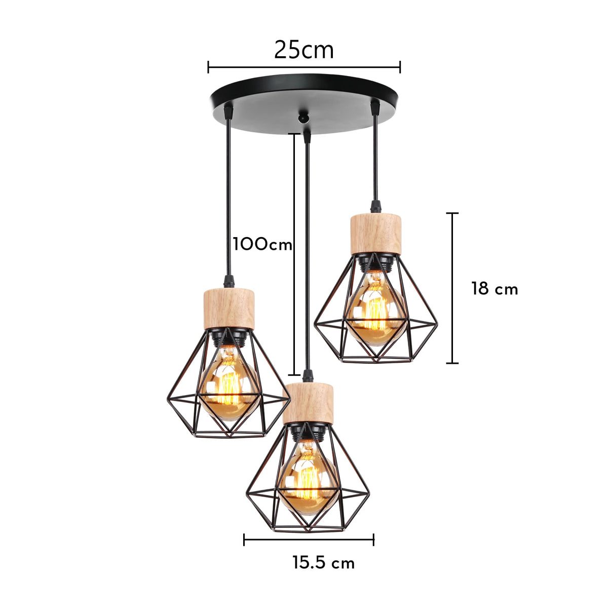 Vintage Pendelleuchte aus Holz LED-Holzleuchte im Industrial-Stil - vue 13 sur 14