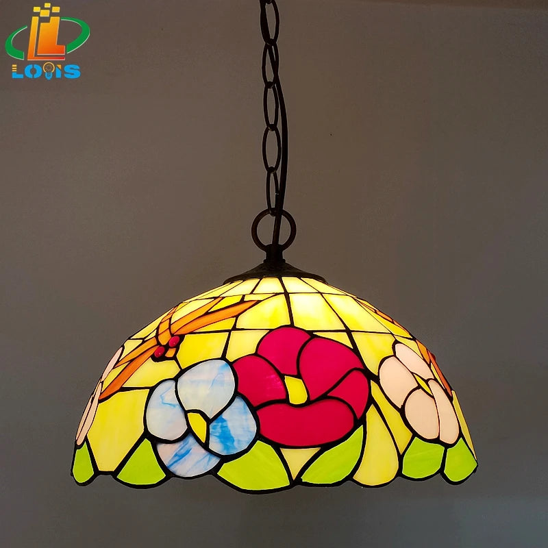 lustre libellule fleur style pastoral tiffany pour restaurant et cuisine - vue 3 sur 6
