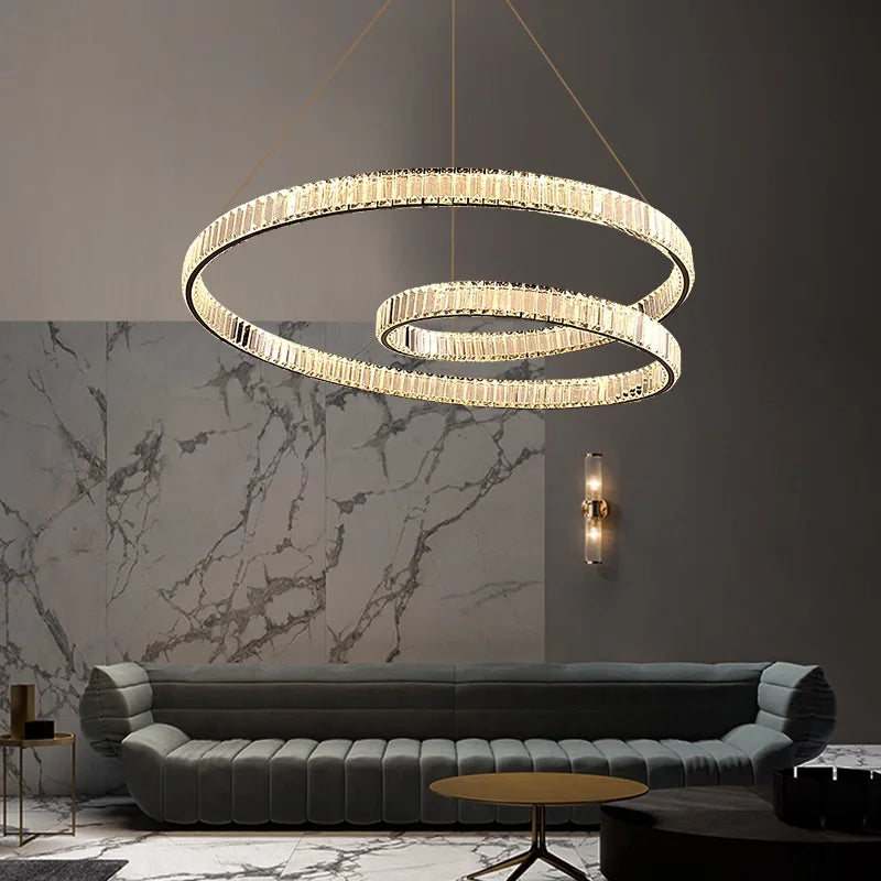 lustre cristal led luxe deco suspension - vue 6 sur 12