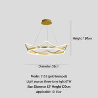 Nordique moderne LED or rose en acier inoxydable suspension bande couronne forme anneau lustre bébé enfants chambre plafonnier