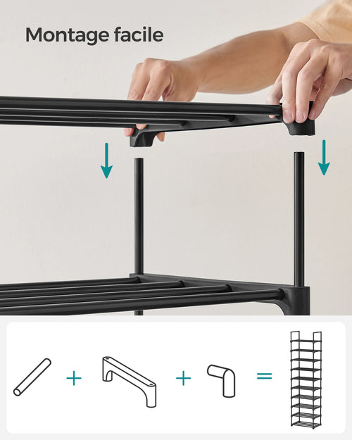 SONGMICS Shoe Rack, 10-Tier Metal Shoe Storage Organiser, Customisable Design, Metal Frame, Space-Saving Rack - vue 6 sur 7