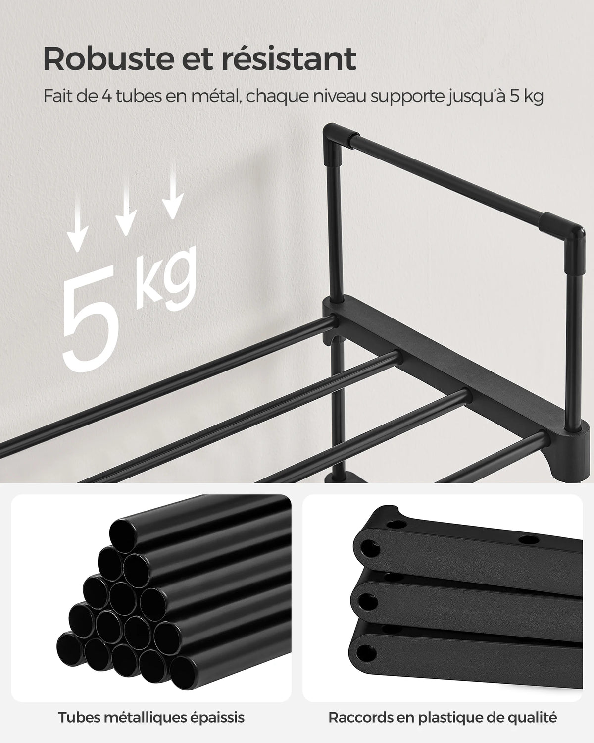 SONGMICS Shoe Rack, 10-Tier Metal Shoe Storage Organiser, Customisable Design, Metal Frame, Space-Saving Rack - vue 3 sur 7