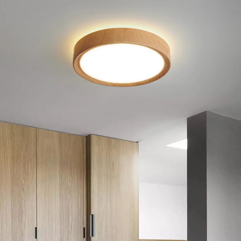 Runde LED-Deckenleuchte aus Holz für dekorative Innenbeleuchtung - vue 4 sur 9