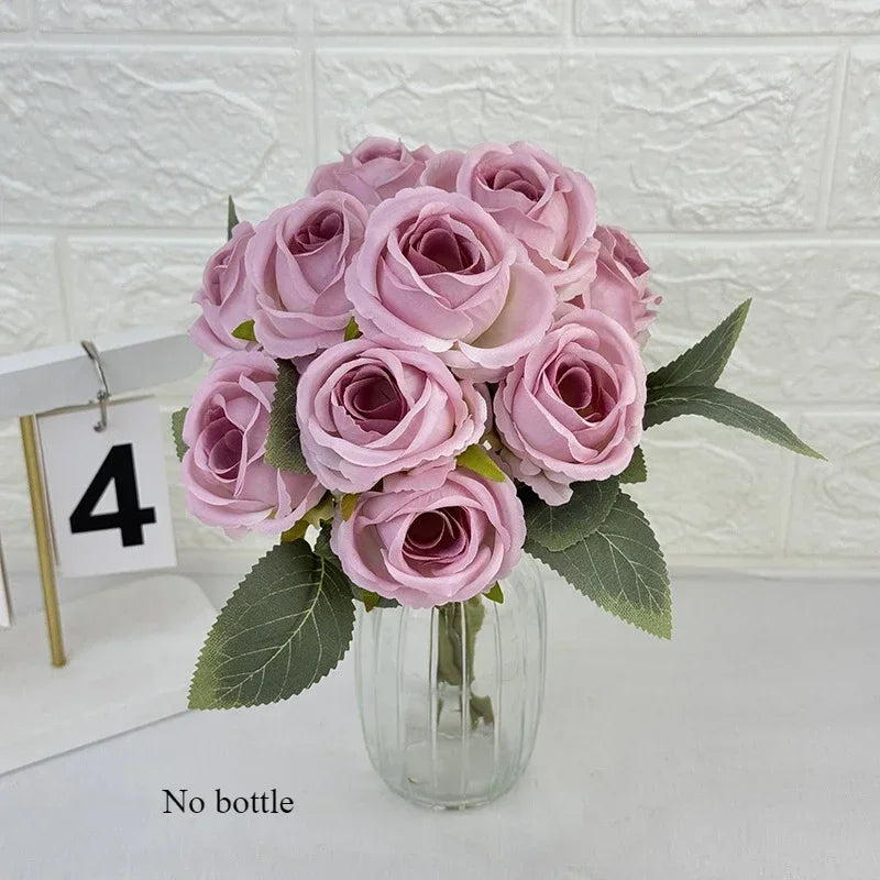 bouquet de 10 roses artificielles en soie décoratives pour événements - vue 9 sur 14