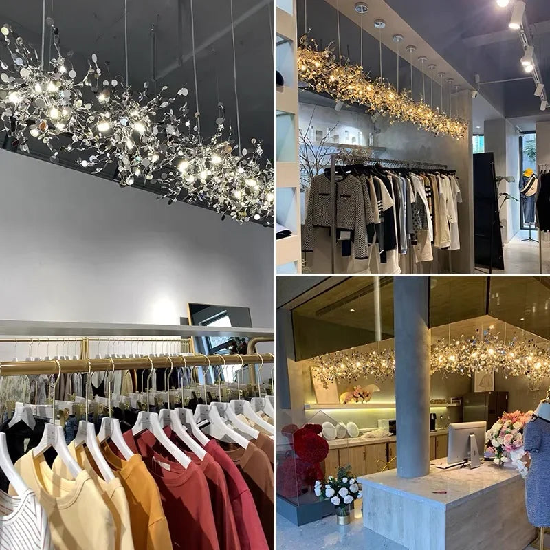 lustre moderne en acier inoxydable pour restaurant et boutique - vue 7 sur 24
