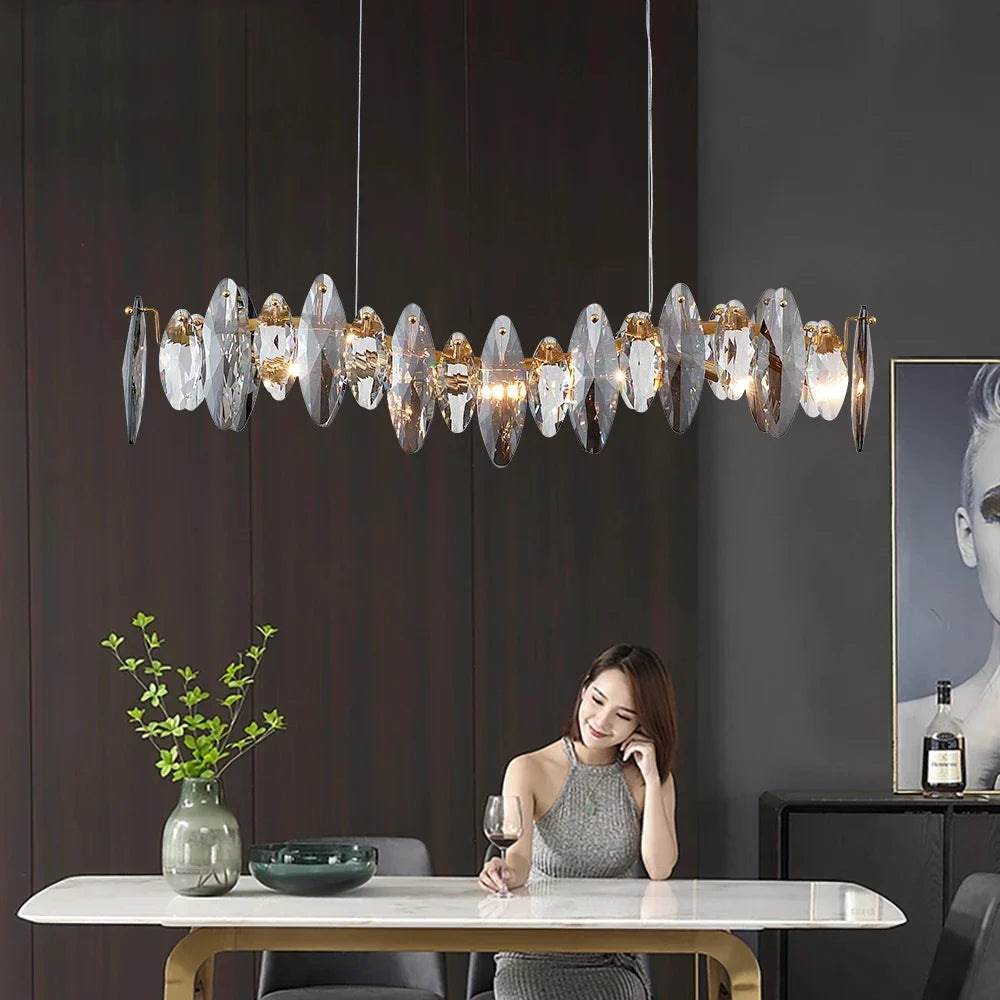 Moderner Kristall-Kronleuchter mit LED und runden Pendeln - vue 3 sur 12