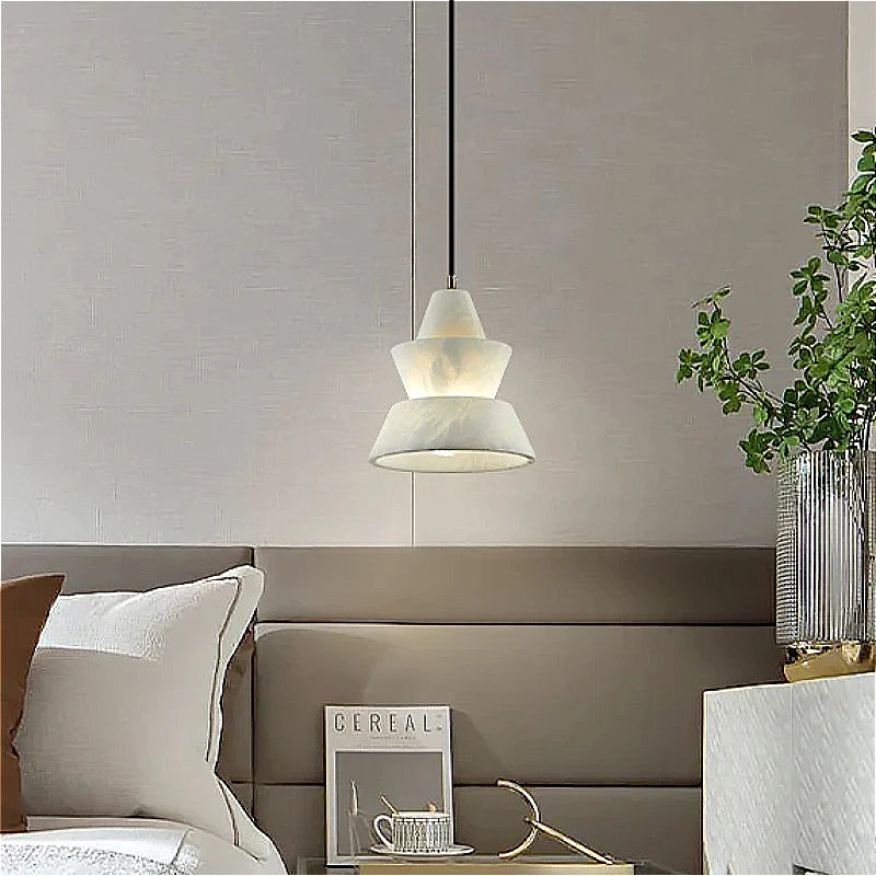 lustre en marbre naturel design moderne avec éclairage led créatif - vue 4 sur 6