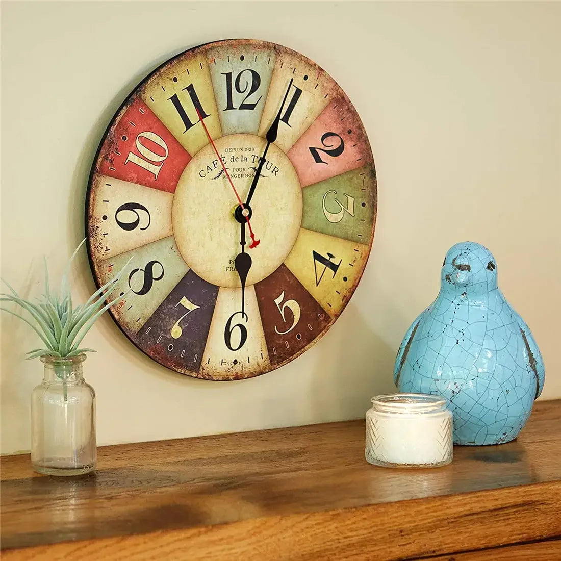 horloge murale en bois épais style ferme pour décoration rétro - vue 3 sur 6