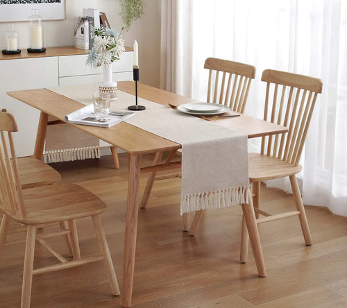 Chemin de table lin beige brodé style rustique - vue 6 sur 7