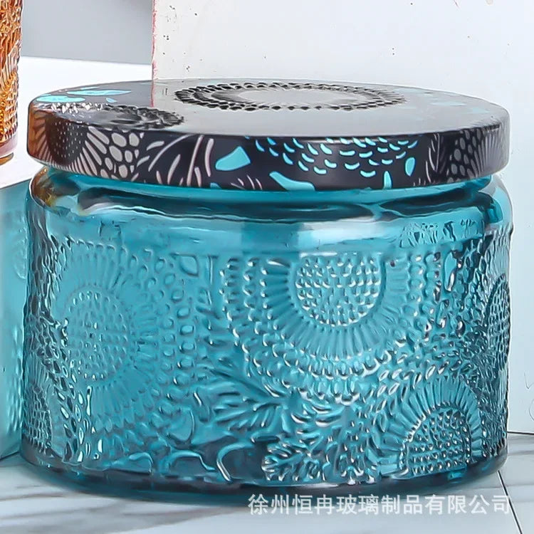 pot à bougie en relief en verre avec couvercle pour aromathérapie - vue 13 sur 13