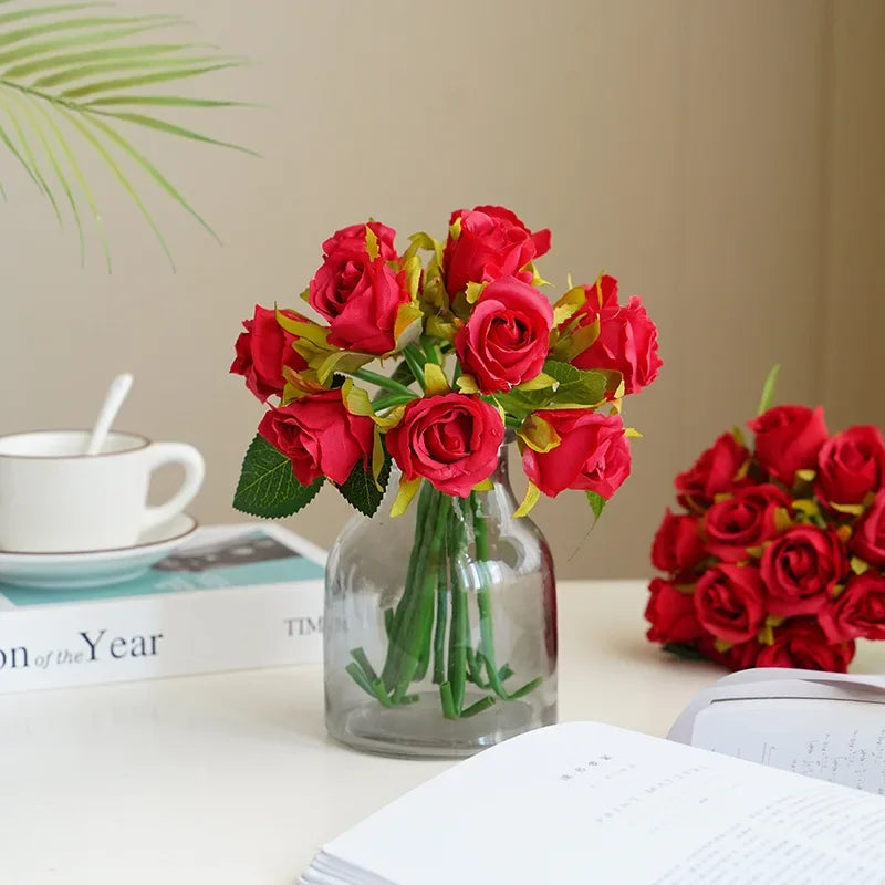 bouquet de roses artificielles en soie décoration florale pour table - vue 5 sur 15