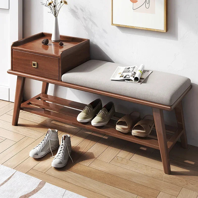 armoire à chaussures en bois avec tiroirs et banc intégré - vue 3 sur 7