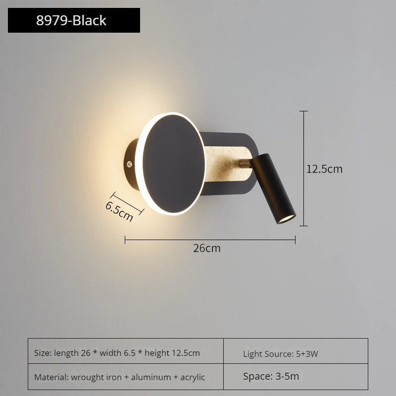Moderne nordische LED-Wandleuchte rotierbar mit Schalter
