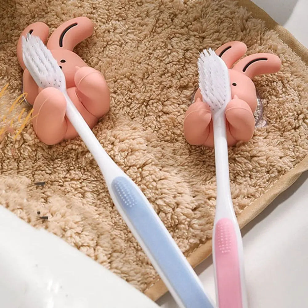 porte-brosse à dents lapin en silicone avec ventouse et crochet rangement - vue 7 sur 8