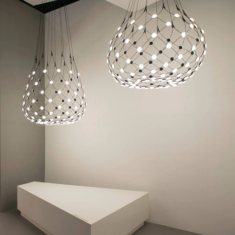 Lustre Designer italien Led nordique noir blanc salle à manger filet de pêche - vue 5 sur 10