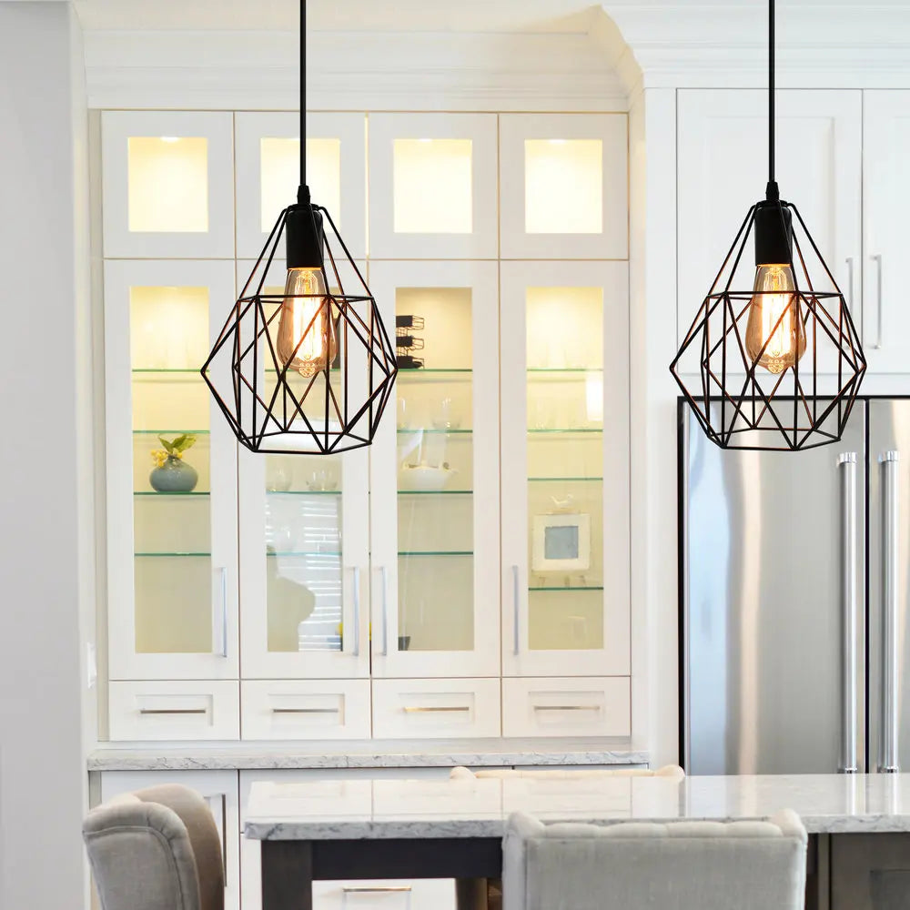Industrieller Kronleuchter LED-Pendelleuchte Metallkäfig Retro - vue 5 sur 11