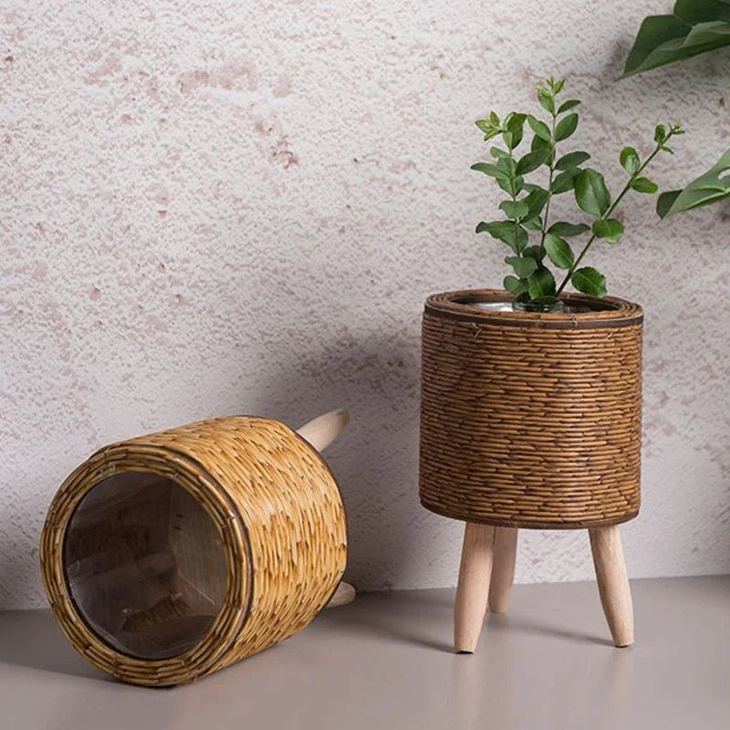 pot de fleurs en rotin tissé pour décoration et rangement - vue 5 sur 12