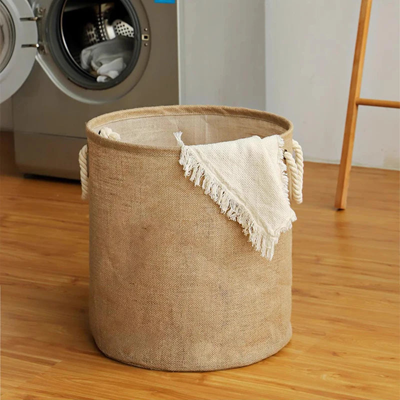 panier à linge pliable en coton et lin grande capacité pour vêtements et jouets - vue 4 sur 10