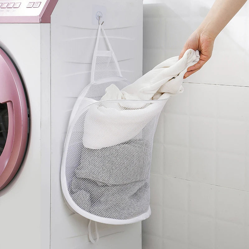 panier à linge pliable mural sac de rangement en filet portable - vue 6 sur 8