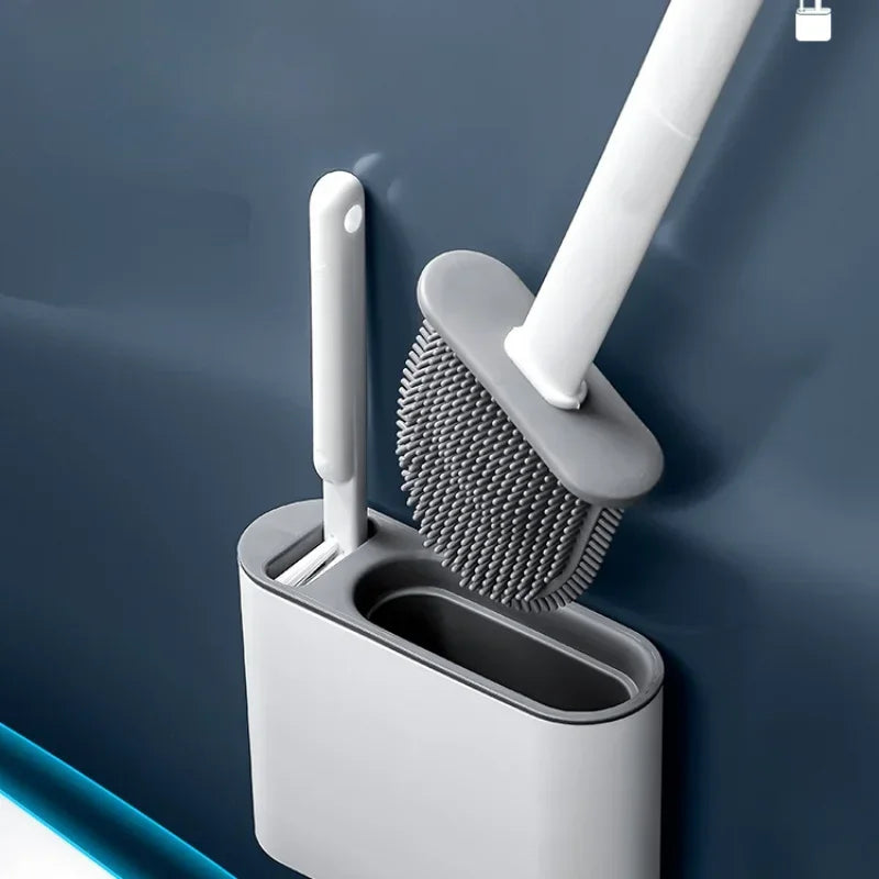 ensemble brosse de toilette silicone avec support mural pour salle de bain - vue 2 sur 8