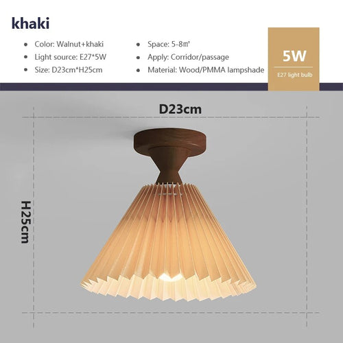 Moderne LED-Deckenleuchte aus Holz und plissiertem Stoff - vue 11 sur 11