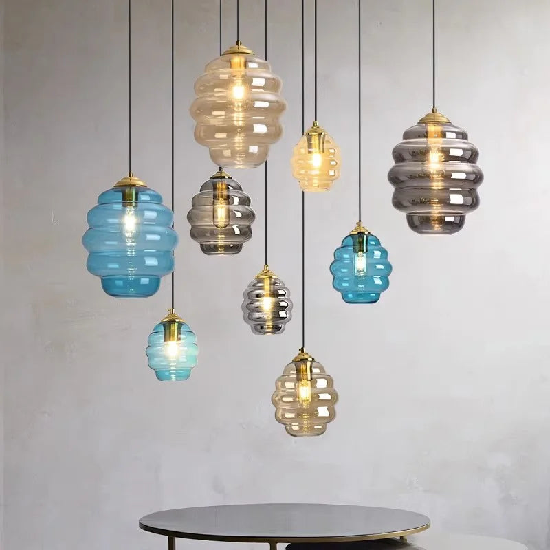 suspension moderne en verre teinté pour décoration intérieure - vue 4 sur 24