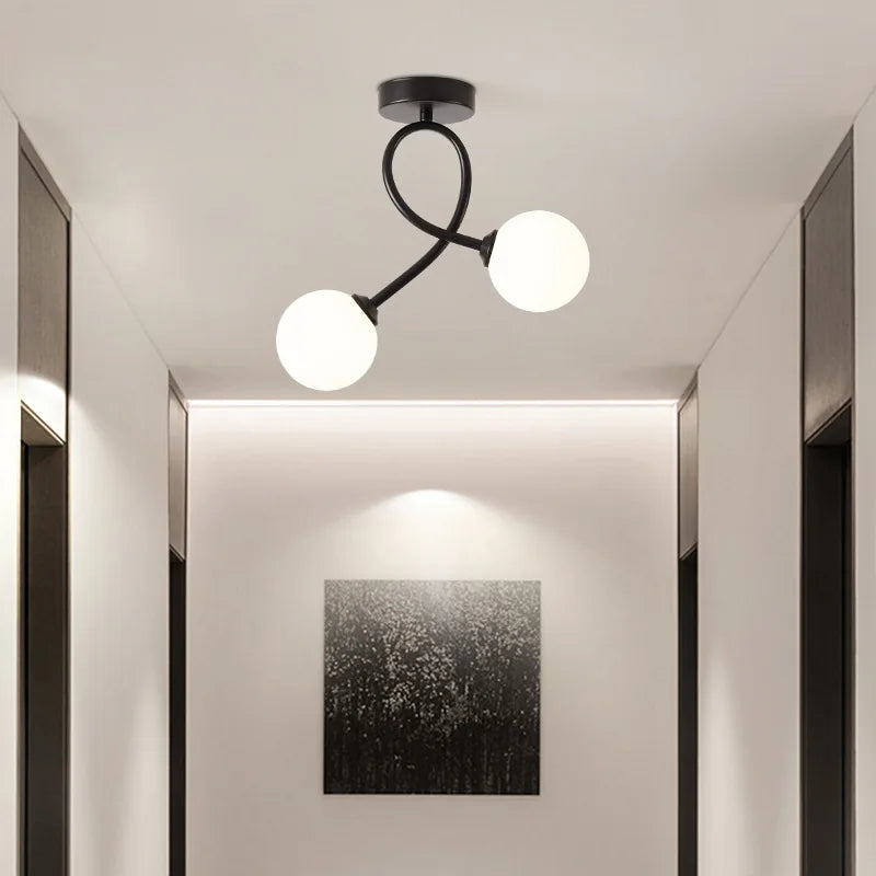 Plafonnier verre noir or intérieur couloir balcon entrée vestiaire luminaire - vue 5 sur 8