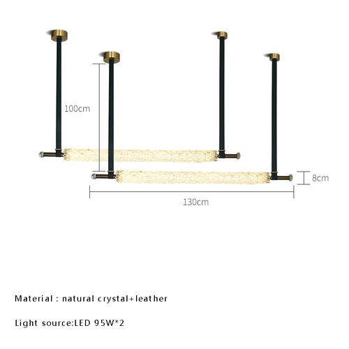 suspension design en cristal naturel avec ceinture en cuir