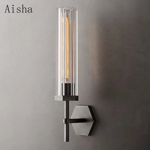 Amerikanische LED-Wandleuchte mit Kristall-Lampenschirm und goldfarbenem Metall - vue 4 sur 11