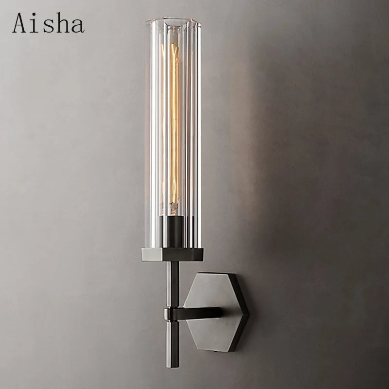 Amerikanische LED-Wandleuchte mit Kristall-Lampenschirm und goldfarbenem Metall - vue 3 sur 11