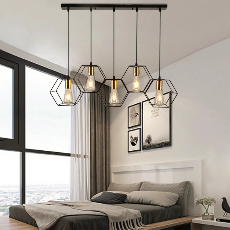 lustre créatif led moderne avec cadre métallique géométrique - vue 3 sur 11