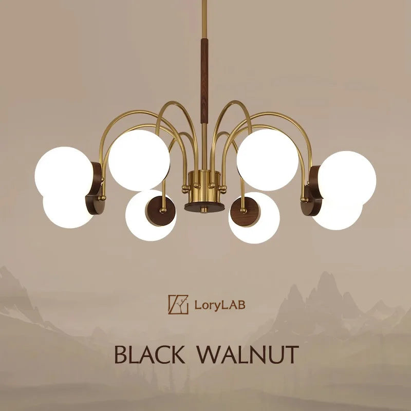Walnut Wood chandelier lights, Wabi-sabi Modern style, Living Room lighting for Bedroom, Bedside, Living, Dining Room, Showcase - vue 2 sur 9