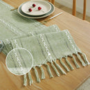 Chemin de table boheme rustique tresse a franges