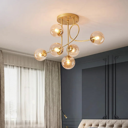 Moderner nordischer Kronleuchter aus Glas in Bohnenform LED Luxus - vue 3 sur 12